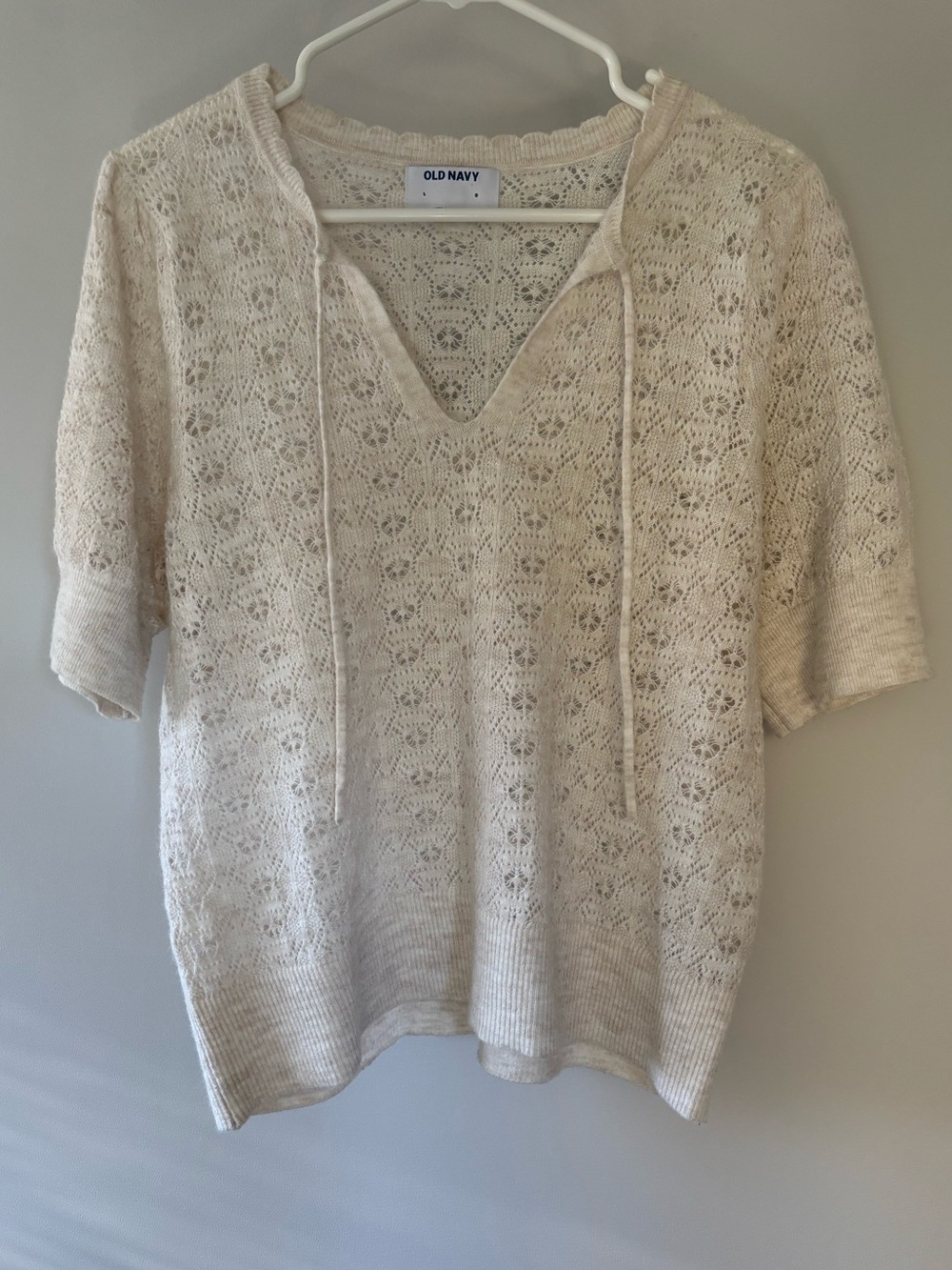 Old Navy Cream Lace-Knit Short Sleeve Sweater